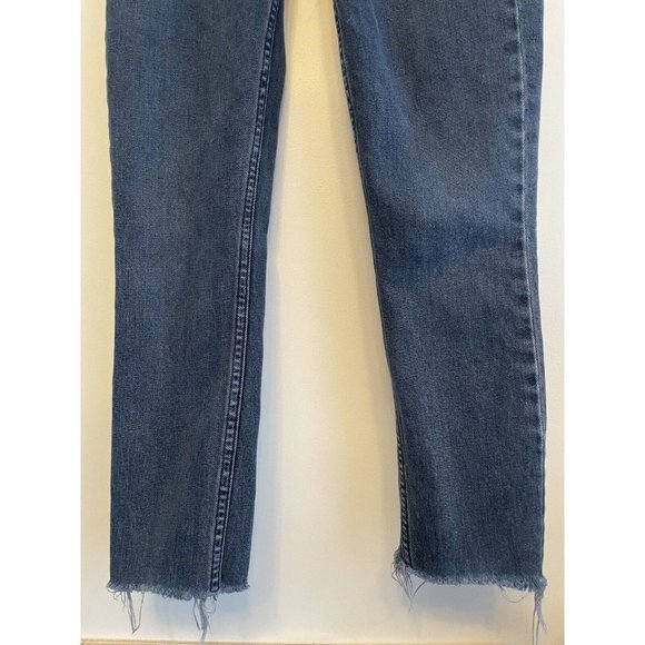 RE/DONE ORIGINALS High Rise Ankle Crop Blue Jean Size 24 Raw Fray Hem Button Fly - Picture 3 of 12